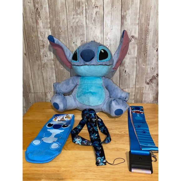Lot of 4 Disney Stitch items Plush Stuffed Animal Toy Socks Lanyards - Picture 1 of 8